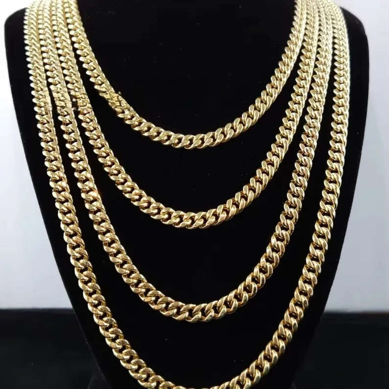 18k Real Miami Cuban Link Necklace 6 8mm Mans and Womens Gold Fashion Jewelry Without Diamond Chain