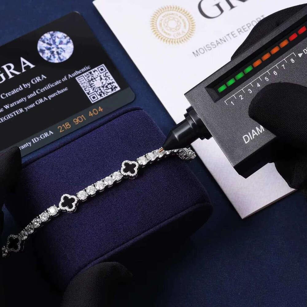 Hot Selling Design Black Clover Chain Luxury VVS D Moissanite 925 Sterling Silver Tennis Bracelet 4mm Hip Hop Jewelry - view 3