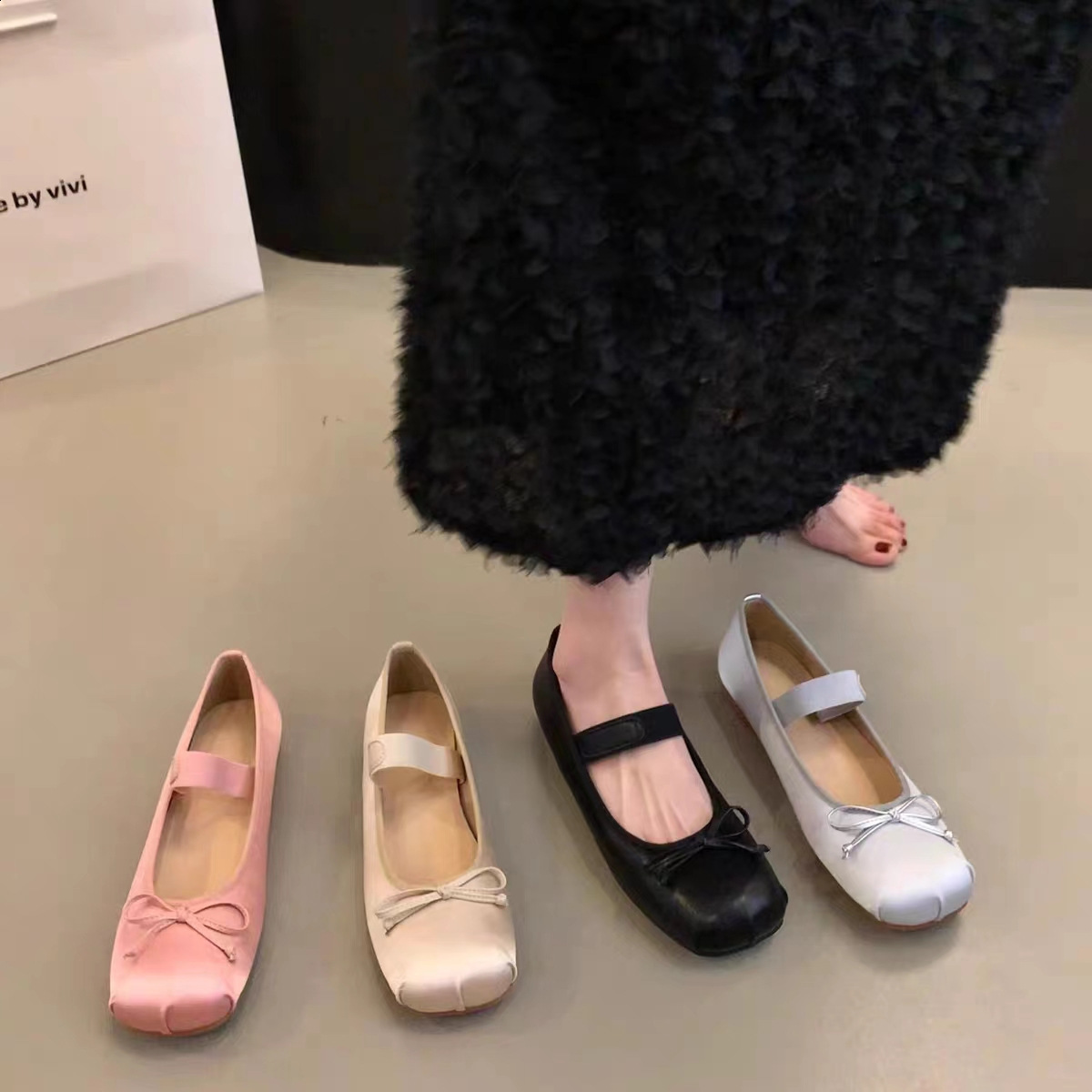 Soft Shoes Woman Flats Casual Female Sneakers Bow-Knot Square Toe Dress Ballerinas Summer Butterfly Spring Silk Solid Mary J 250106