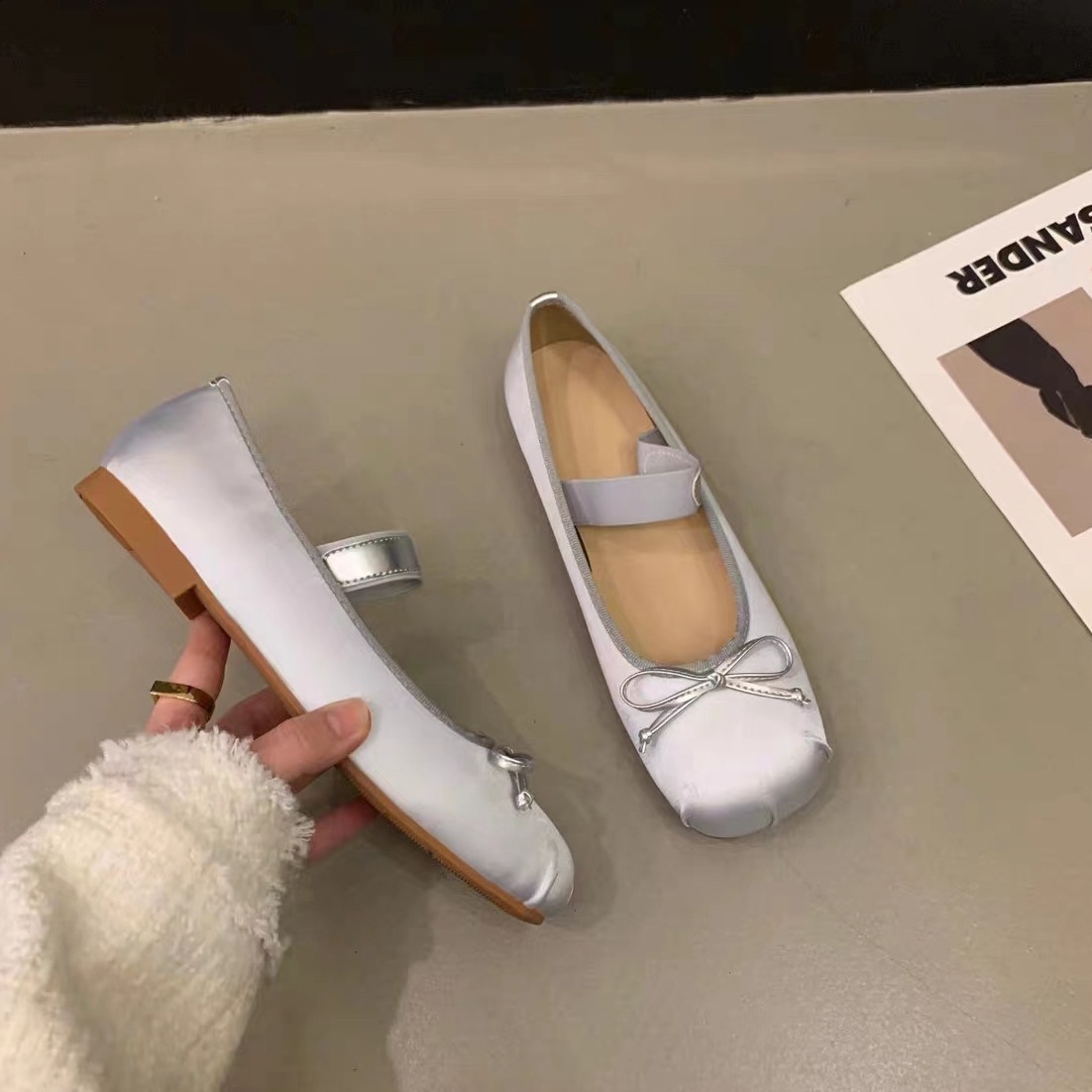 Soft Shoes Woman Flats Casual Female Sneakers Bow-Knot Square Toe Dress Ballerinas Summer Butterfly Spring Silk Solid Mary J 250106