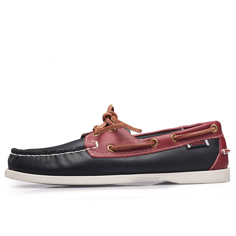 Men's Brown Leather Boat Shoes Lace-up Casual Loafers With White Rubber Sole For Nautical Style - view 4