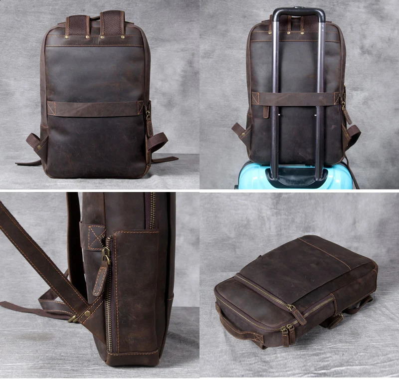Vintage Crazy Horse Genuine Leather Backpack Men Laptop Daily Bagpack Male Rucksack Trave Hiking Knapsack Large y260615 - view 6