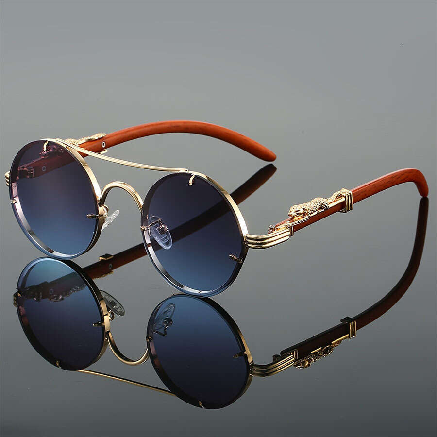 Fashion High-Grade Designer Sunglasses New style retro double-barrel metal round leopard-head decorated sunglasses for men - driving sun protection