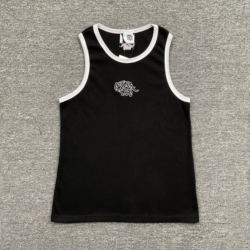 Y2K Street Embroidery Letter Color blocked Waffle Tank Top Summer Men's and Women's Sports Fitness Sleeveless T-shirt