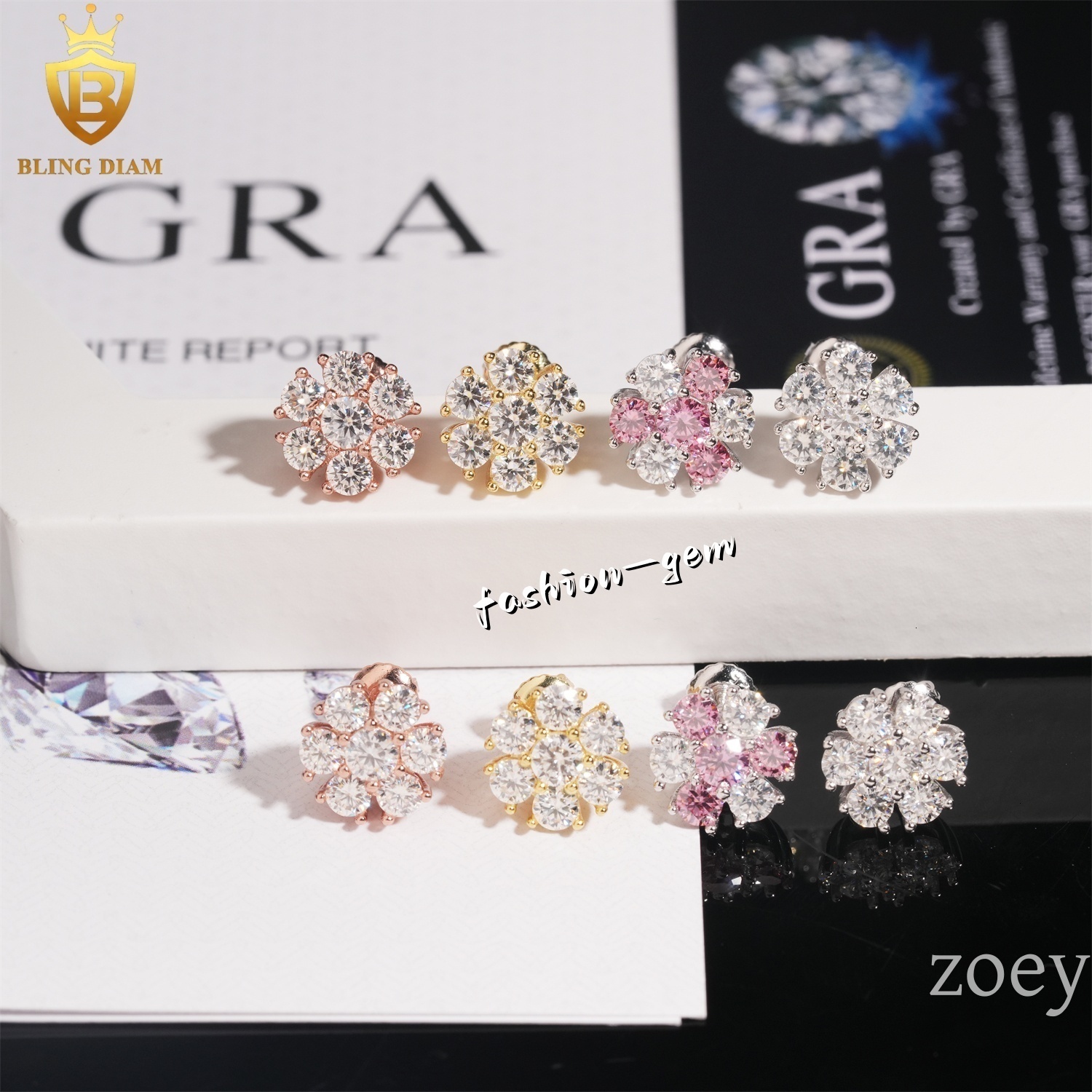 Hot Top Selling Fine Jewelry Women 925 Sterling Silver Vvs Moissanite Pink Diamond Stud Flower Earrings Handmade