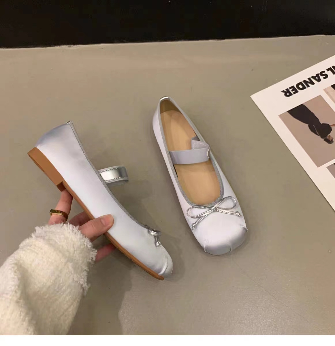 Soft Shoes Woman Flats Casual Female Sneakers Bow-Knot Square Toe Dress Ballerinas Summer Butterfly Spring Silk Solid Mary J 250106