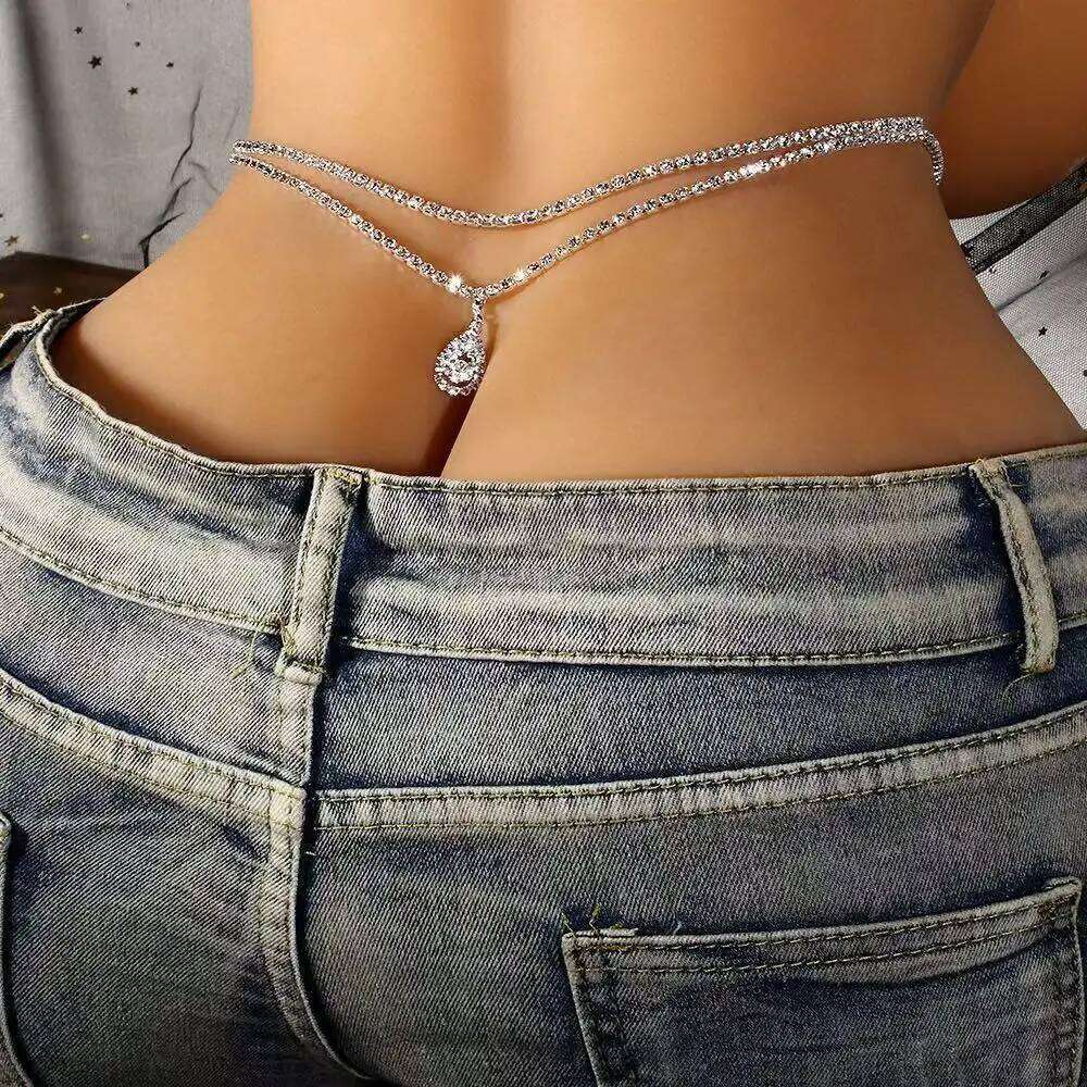 Luxury Rhinestone Double Water Drop Waist Chains Jewelry For Women Crystal Belly Chain Body Decoration Accessory - view 3