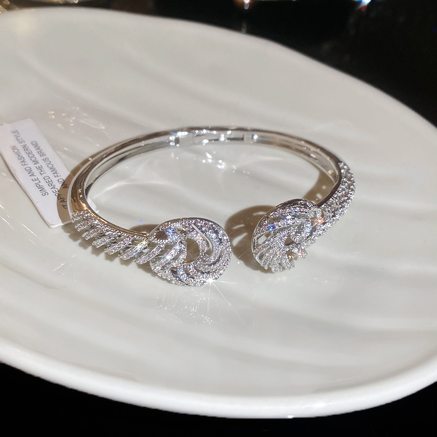 18K real gold plated zircon twisted texture open bracelet and ring set, elegant palace-style exquisite jewelry for women - view 6