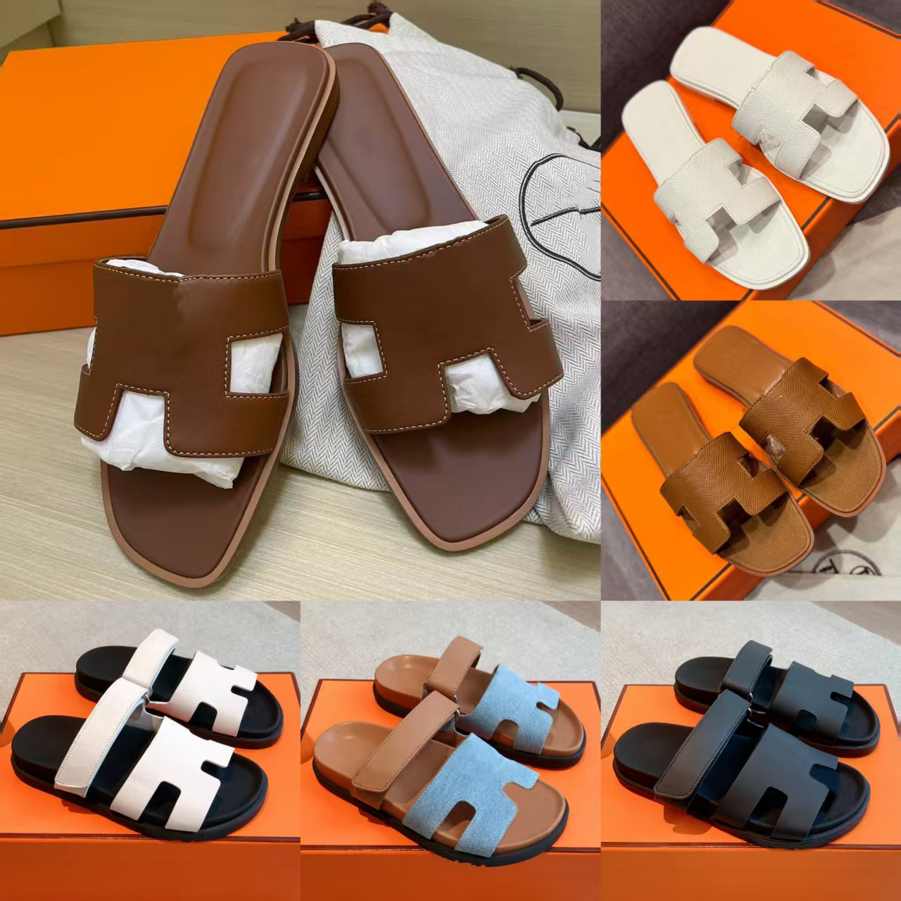 Sandals Women Genuine Leather Slides Designer Sandals Office Errands Beach Vacation Cushioned Footbed Comfortable Flat Shoes Slippers01111