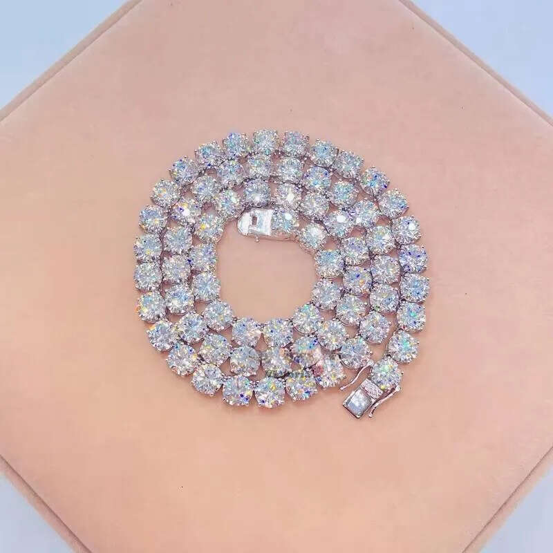 Sterling Silver White Gold 8mm Diamond Tennis Chain Hip Hop Men Moissanite Jewelry - view 4