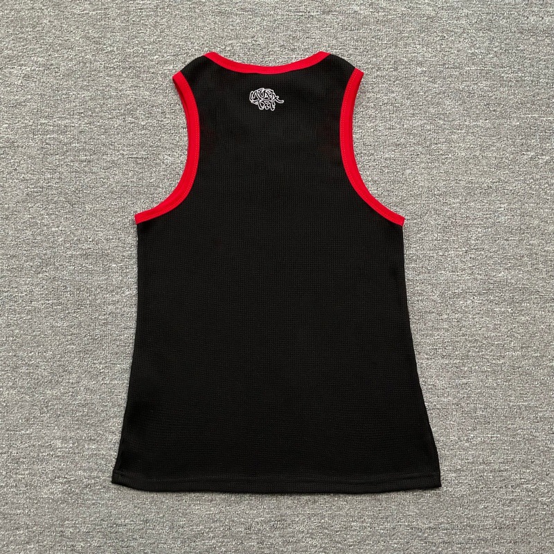 Y2K Street Embroidery Letter Color blocked Waffle Tank Top Summer Men's and Women's Sports Fitness Sleeveless T-shirt