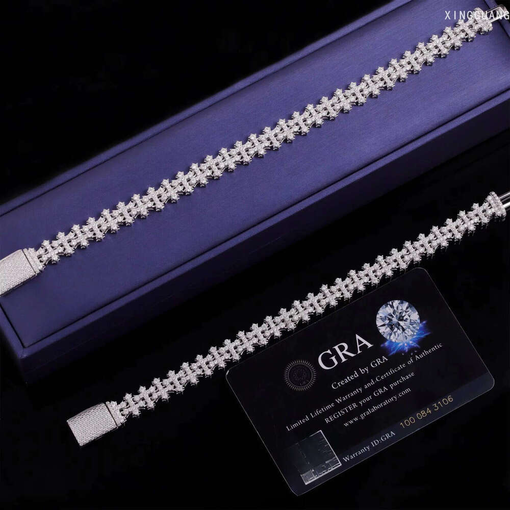 Fashion Best Selling Prong Setting 18k White Gold Plated Iced Out Jewelry Moissanite Diamond Hip Hop Cross Cuban Link Bracelet cla - view 6