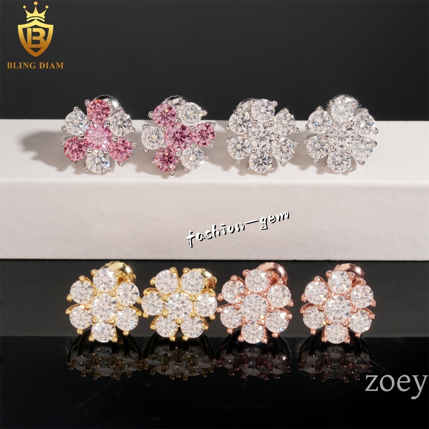 Hot Top Selling Fine Jewelry Women 925 Sterling Silver Vvs Moissanite Pink Diamond Stud Flower Earrings Handmade