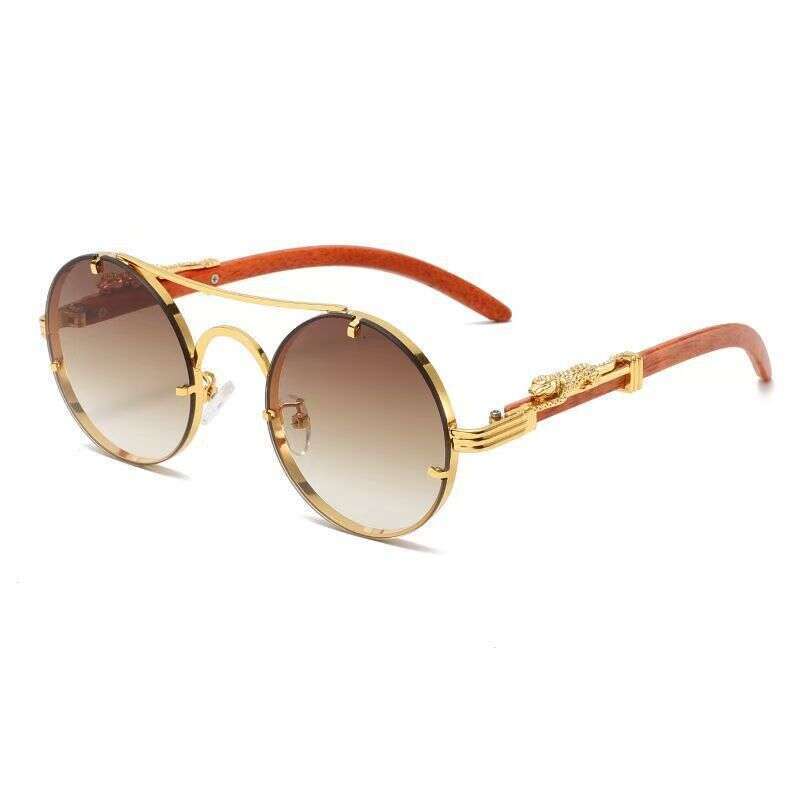Fashion High-Grade Designer Sunglasses New style retro double-barrel metal round leopard-head decorated sunglasses for men - driving sun protection
