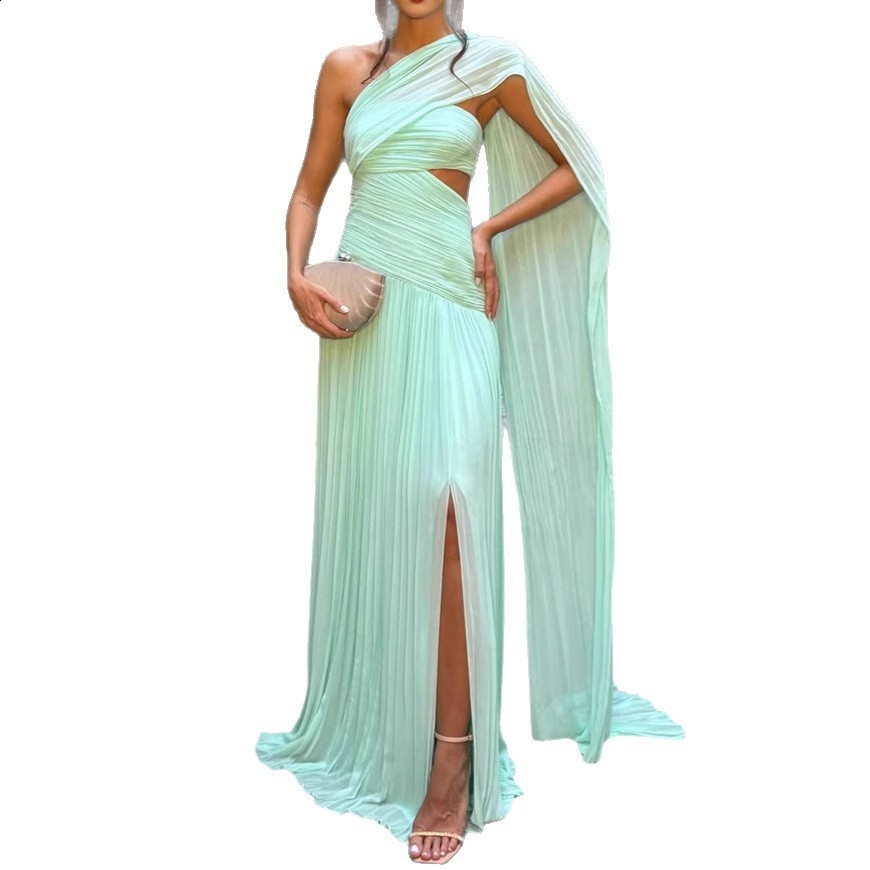 Womens Fashion Sleeveless Pleated Dress with Ribbon Split Slim Fit 241015