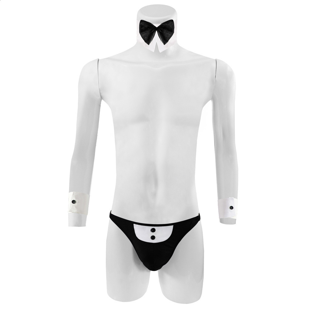 Cosplay Men Sexy Lingerie Set Waiter Stage Dancer Costumes Sexy Leather Crotchless Underwear Role Play Uniforms Nightclub Outfit 241118