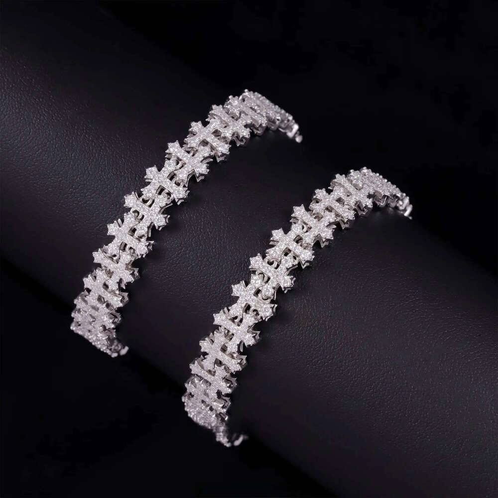 Fashion Best Selling Prong Setting 18k White Gold Plated Iced Out Jewelry Moissanite Diamond Hip Hop Cross Cuban Link Bracelet cla - view 3