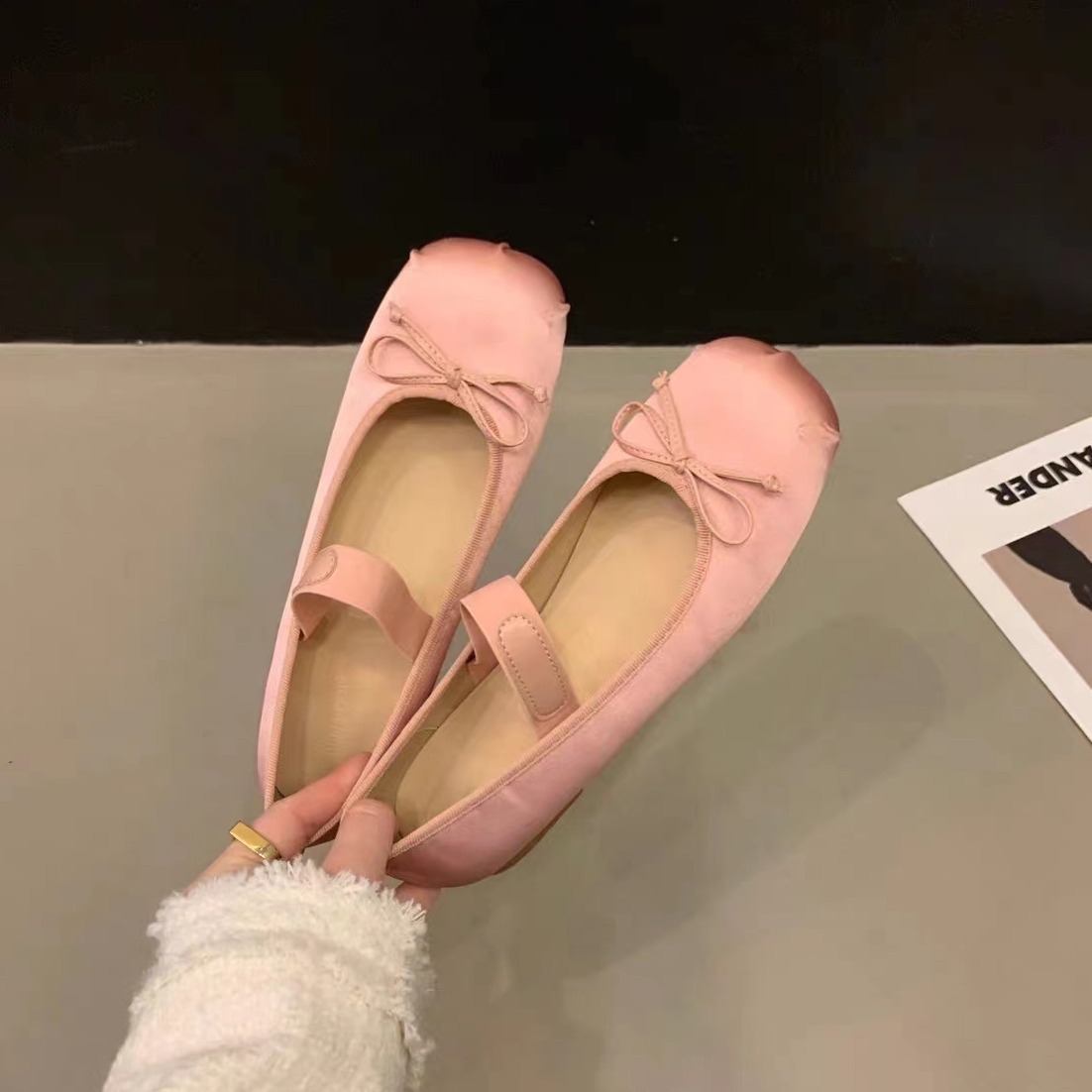 Soft Shoes Woman Flats Casual Female Sneakers Bow-Knot Square Toe Dress Ballerinas Summer Butterfly Spring Silk Solid Mary J 250106