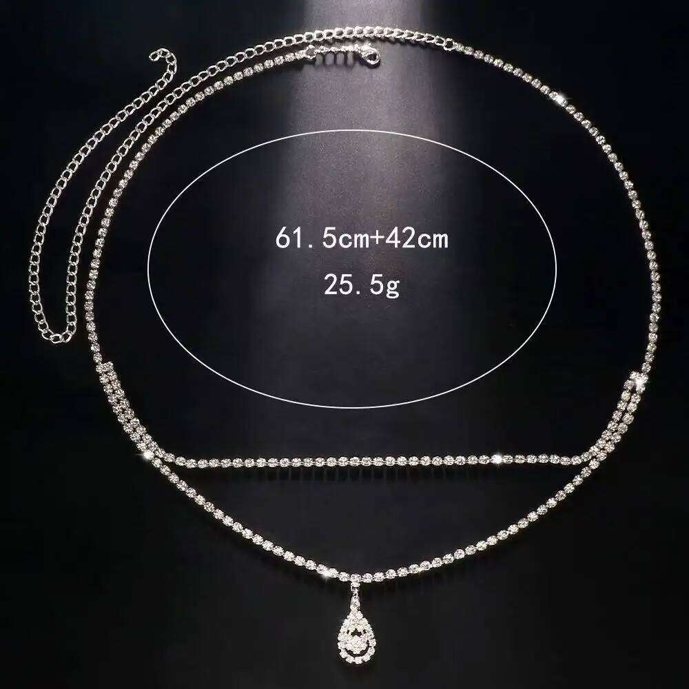 Luxury Rhinestone Double Water Drop Waist Chains Jewelry For Women Crystal Belly Chain Body Decoration Accessory - view 5