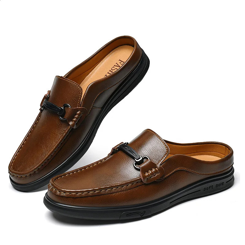Big Size 49 50 51 Mens Leather Slip-On Mules Loafers Half Shoes Backless Moccasins Casual Driving Shoes Flats Italy 260609 - view 5
