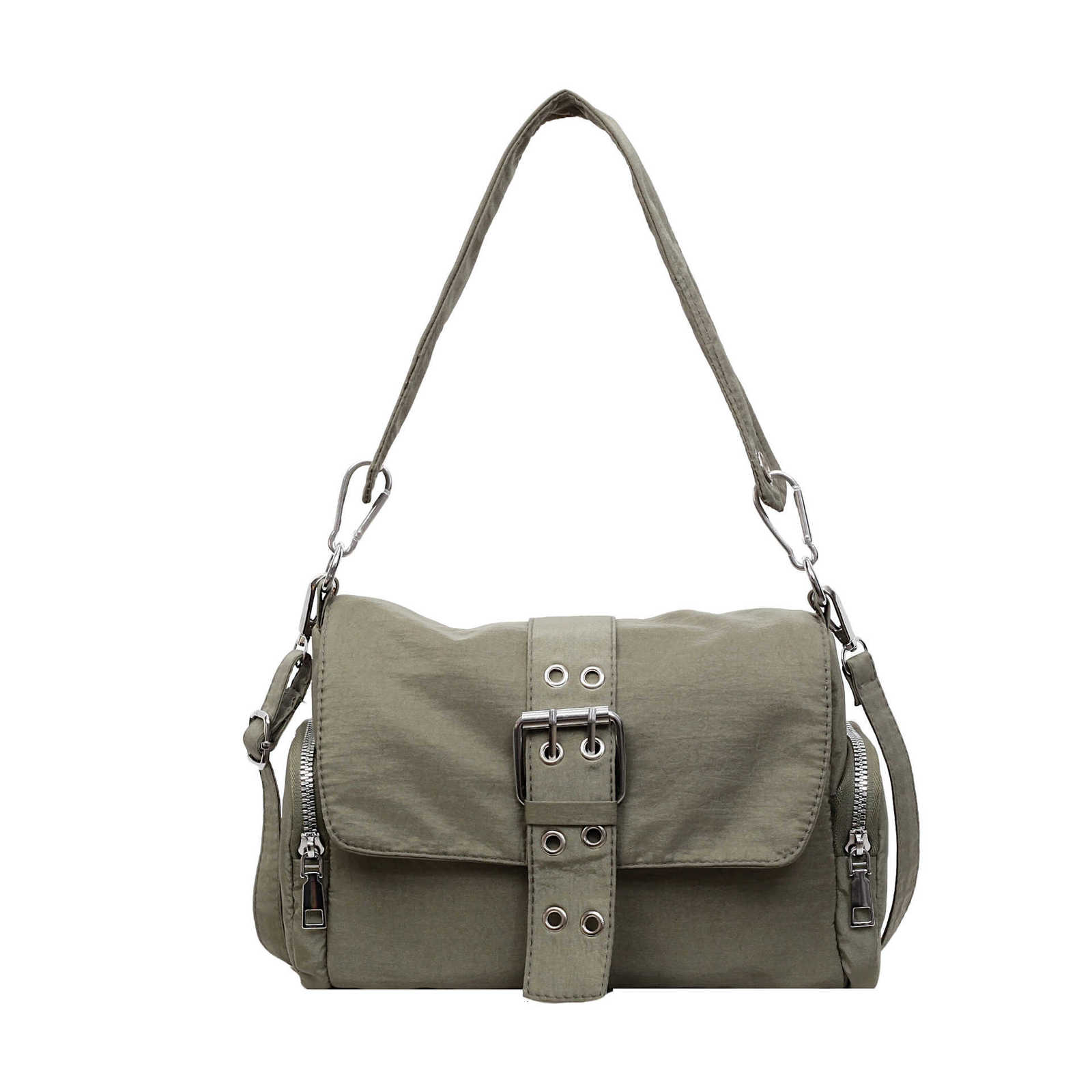 Qianjin Gansheng 2025 Autumn New Style Metal Clasp Shoulder Bag Cool Small Square Bag Canvas Underarm Bag Crossbody Qianjin Gansheng J260609