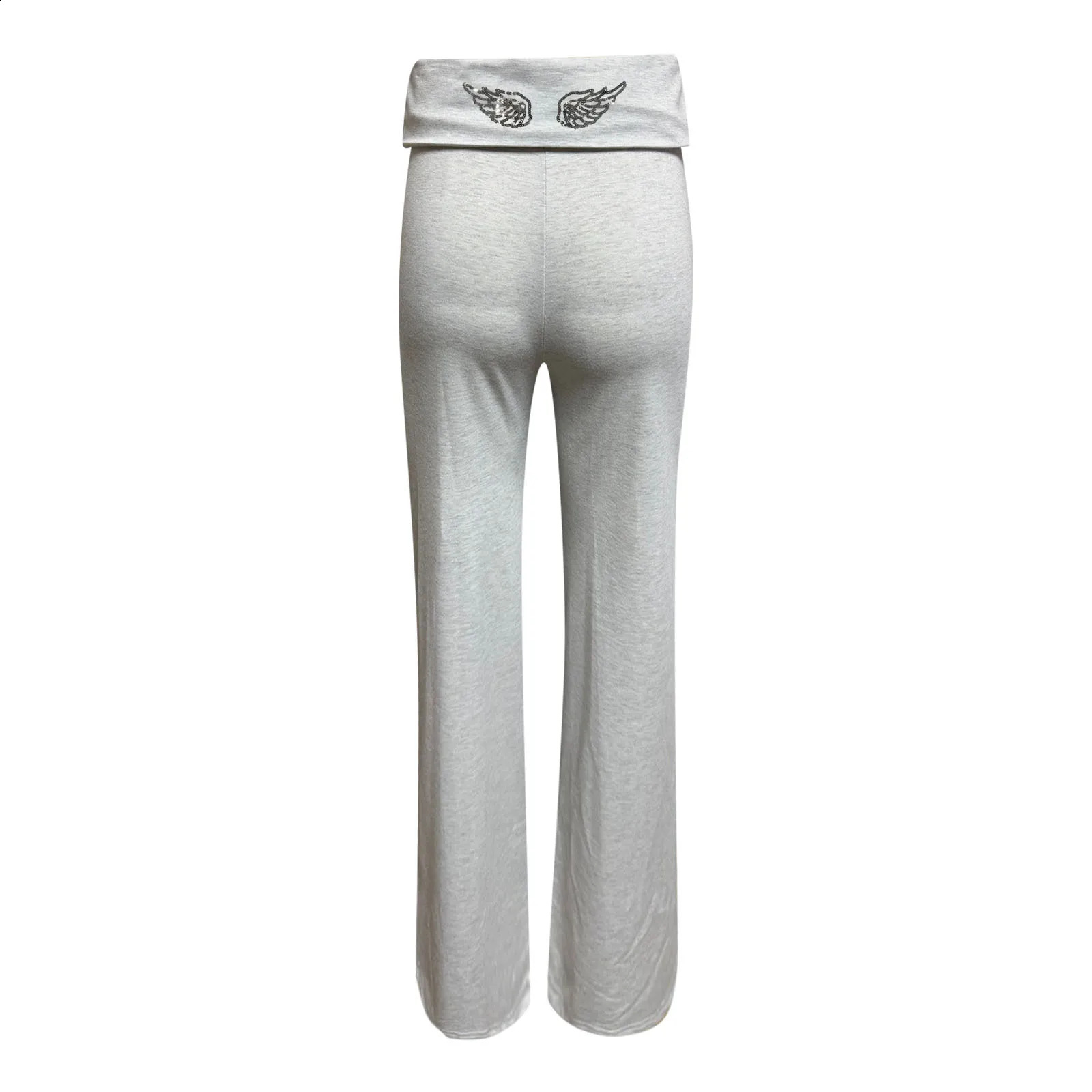 Womens Angel Wing Embroidered Wide Leg Pants Low Rise Fold Over Waist Loose Fit Sweatpants Y2k Solid Straight Leg Trousers 260608 - view 6