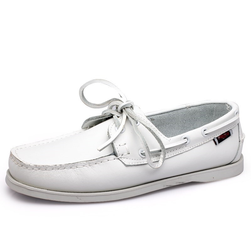 Men's Brown Leather Boat Shoes Lace-up Casual Loafers With White Rubber Sole For Nautical Style - view 3