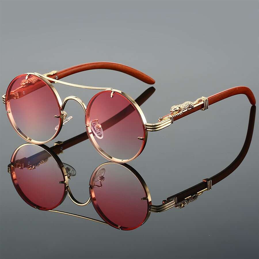 Fashion High-Grade Designer Sunglasses New style retro double-barrel metal round leopard-head decorated sunglasses for men - driving sun protection