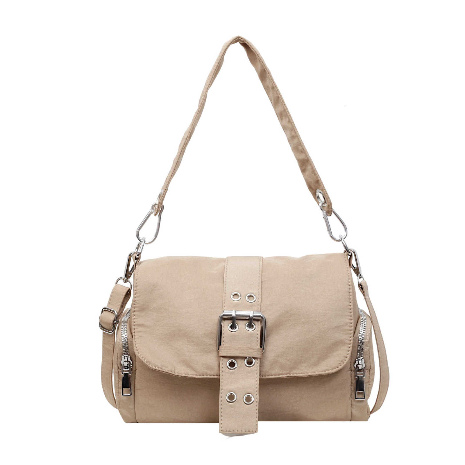 Qianjin Gansheng 2025 Autumn New Style Metal Clasp Shoulder Bag Cool Small Square Bag Canvas Underarm Bag Crossbody Qianjin Gansheng J260609