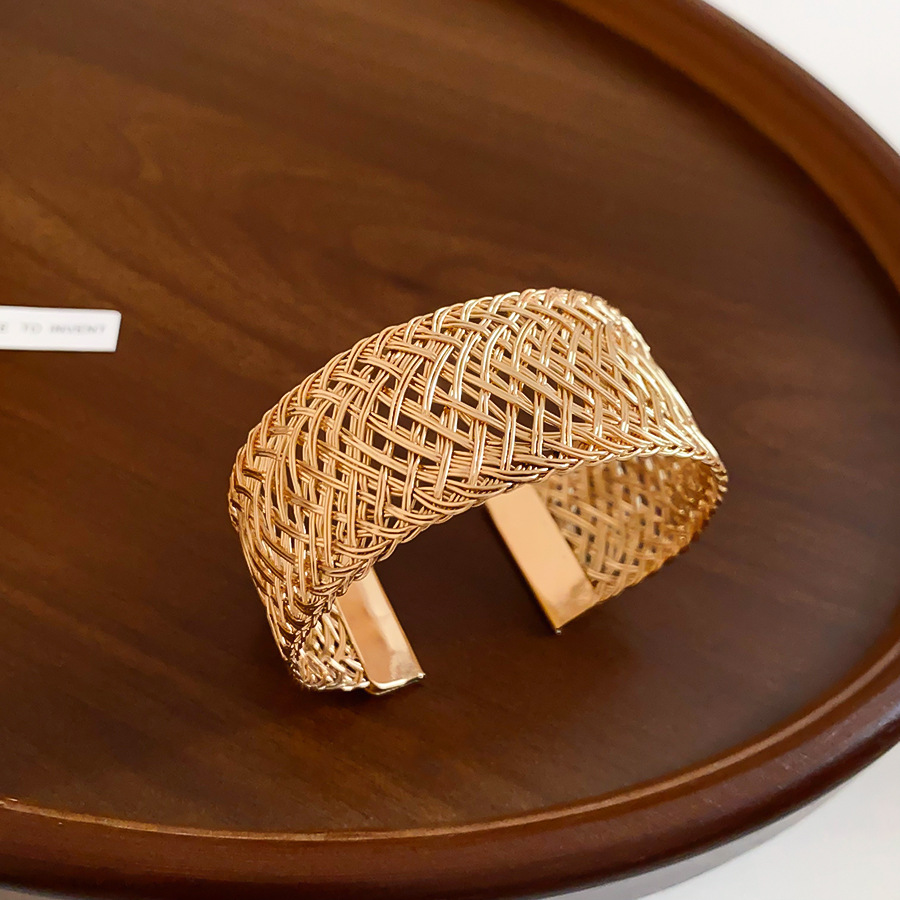 European American cross-border woven plaid open bracelet, exquisite and unique heavy-duty design, niche versatile women's jewelry - view 8