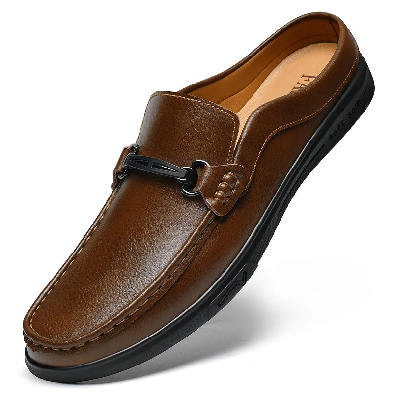 Big Size 49 50 51 Mens Leather Slip-On Mules Loafers Half Shoes Backless Moccasins Casual Driving Shoes Flats Italy 260609 - view 3
