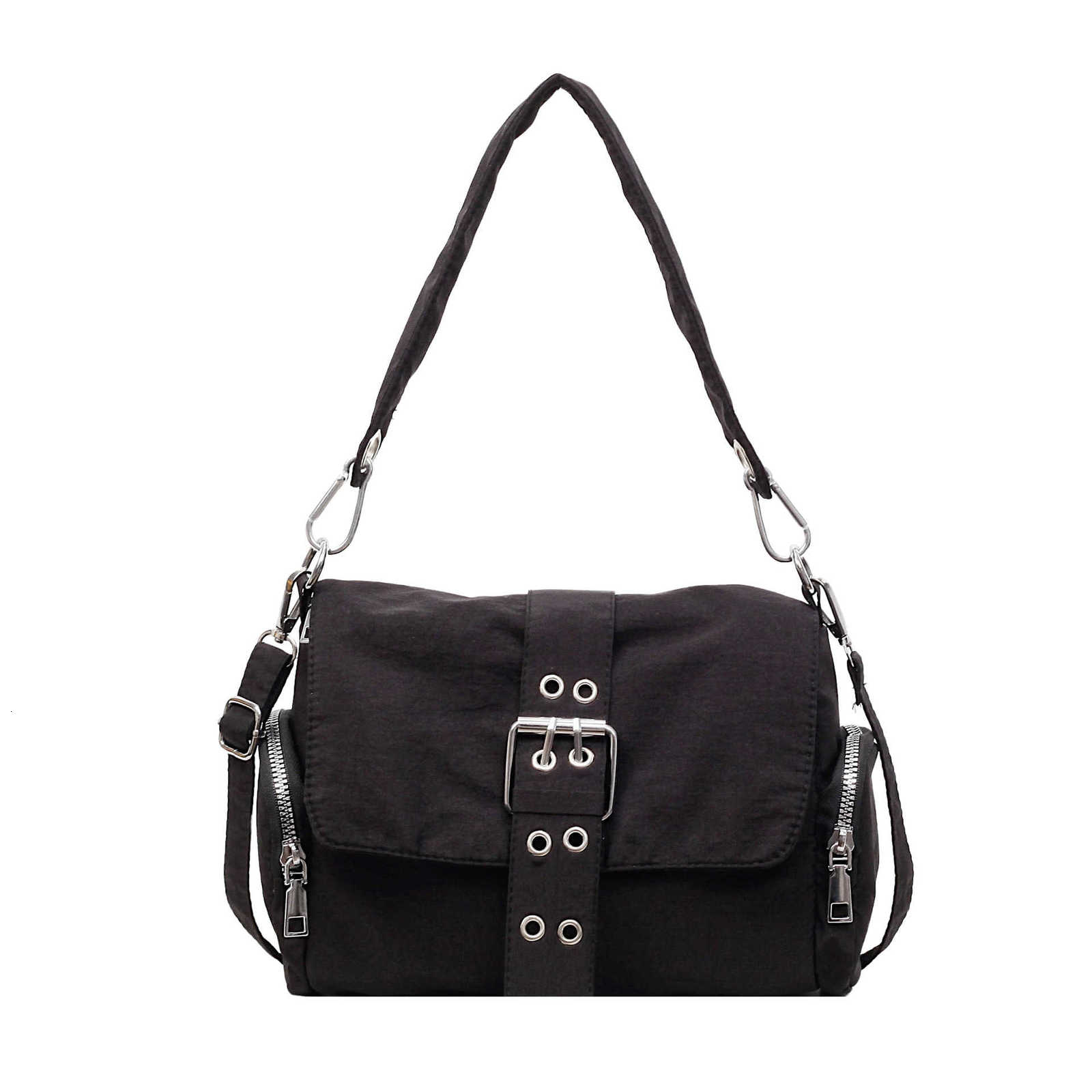 Qianjin Gansheng 2025 Autumn New Style Metal Clasp Shoulder Bag Cool Small Square Bag Canvas Underarm Bag Crossbody Qianjin Gansheng J260609