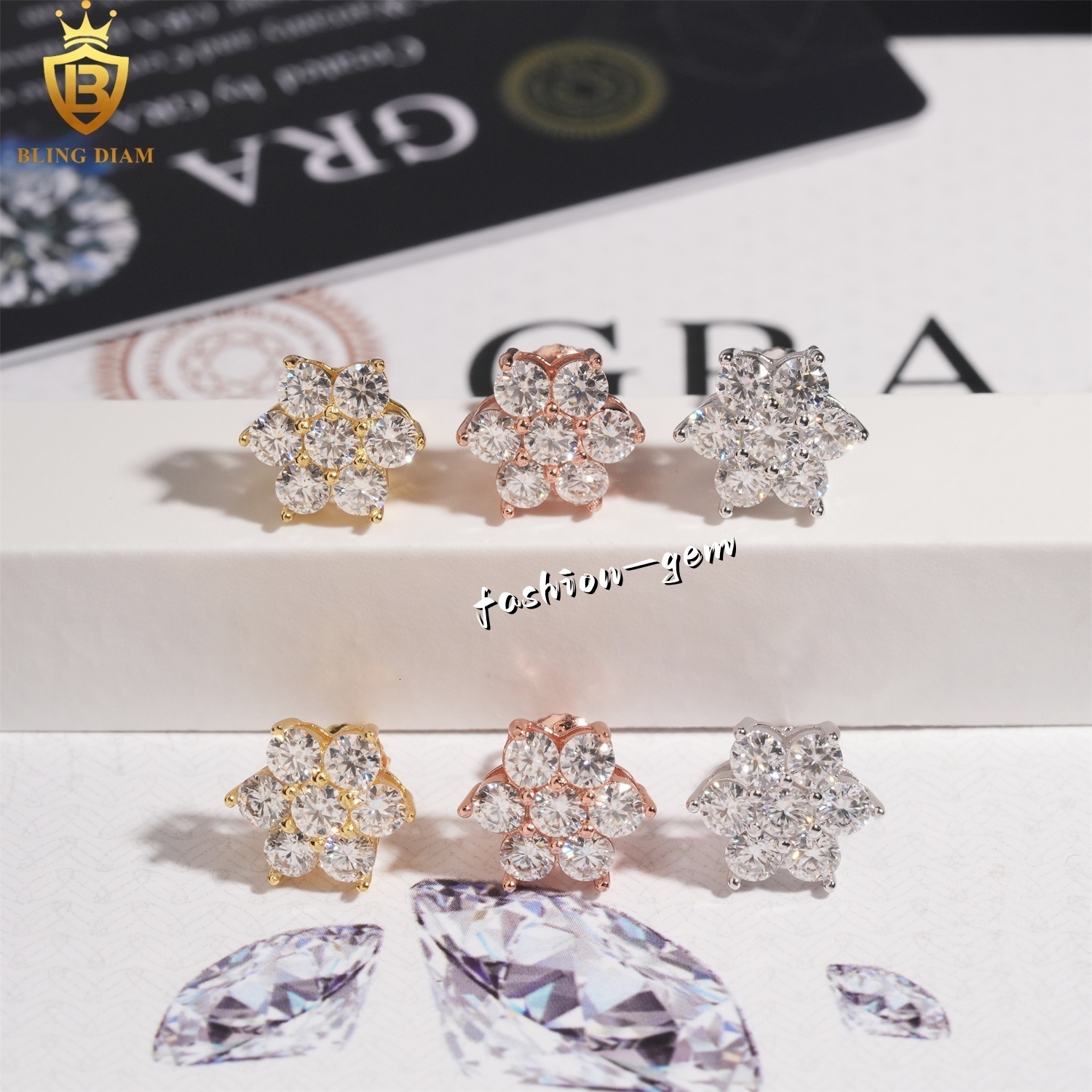 Hot Top Selling Fine Jewelry Women 925 Sterling Silver Vvs Moissanite Pink Diamond Stud Flower Earrings Handmade