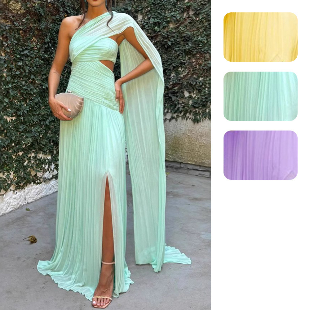 Womens Fashion Sleeveless Pleated Dress with Ribbon Split Slim Fit 241015