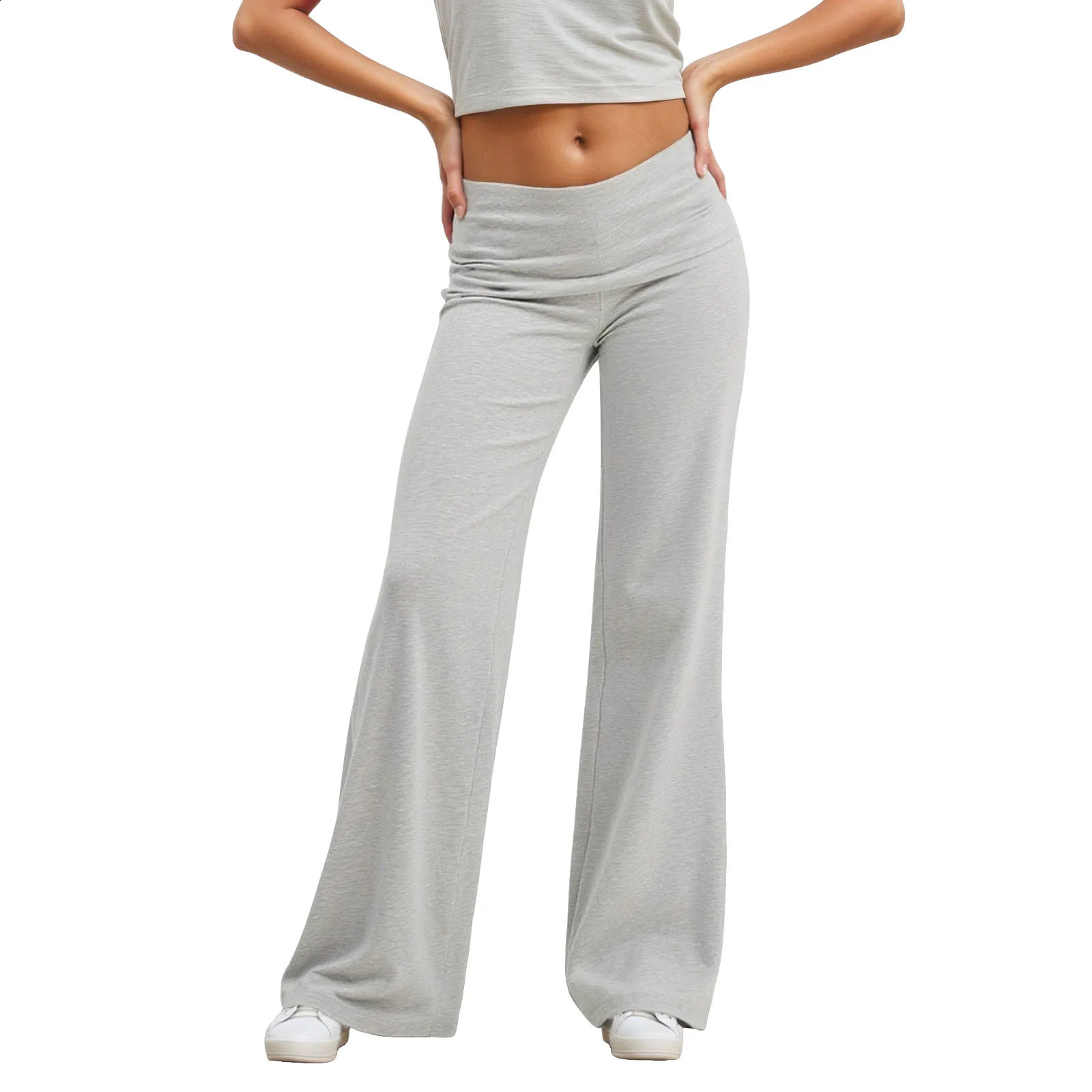 Womens Angel Wing Embroidered Wide Leg Pants Low Rise Fold Over Waist Loose Fit Sweatpants Y2k Solid Straight Leg Trousers 260608 - view 3