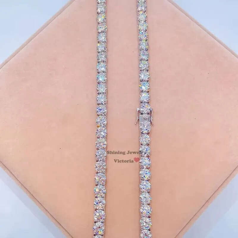 Sterling Silver White Gold 8mm Diamond Tennis Chain Hip Hop Men Moissanite Jewelry - view 6