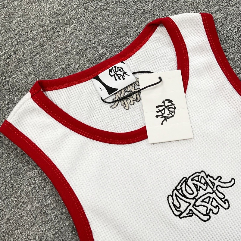 Y2K Street Embroidery Letter Color blocked Waffle Tank Top Summer Men's and Women's Sports Fitness Sleeveless T-shirt