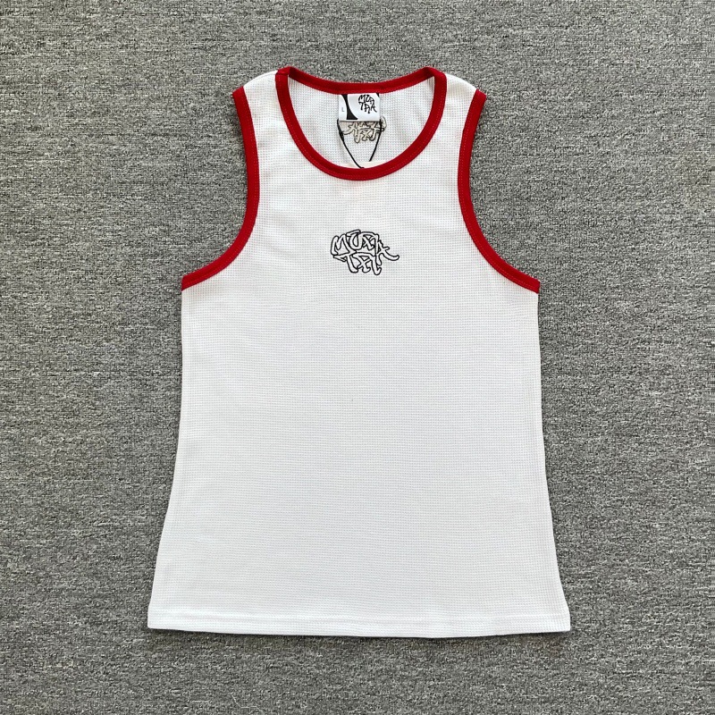 Y2K Street Embroidery Letter Color blocked Waffle Tank Top Summer Men's and Women's Sports Fitness Sleeveless T-shirt