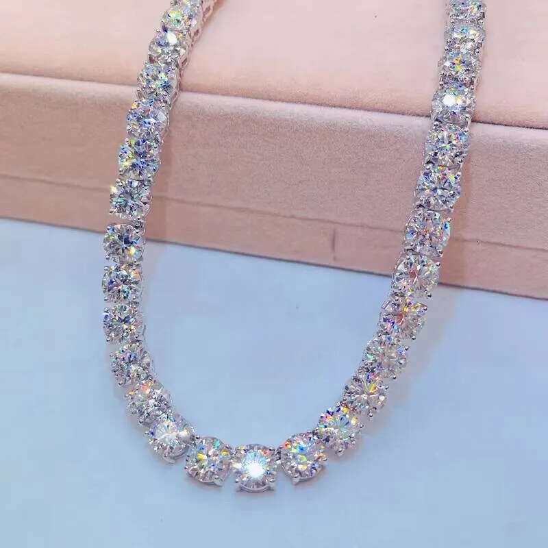 Sterling Silver White Gold 8mm Diamond Tennis Chain Hip Hop Men Moissanite Jewelry - view 5