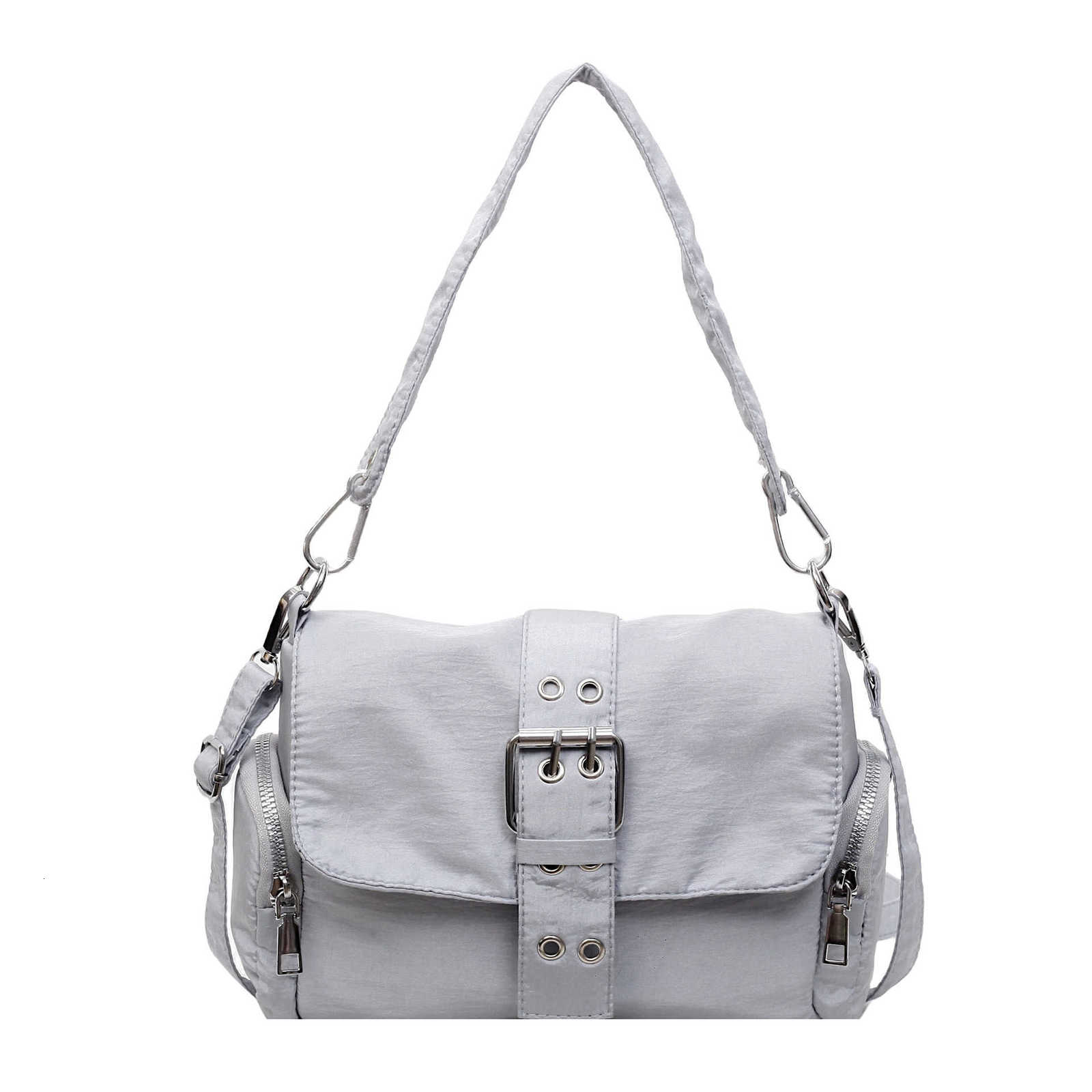 Qianjin Gansheng 2025 Autumn New Style Metal Clasp Shoulder Bag Cool Small Square Bag Canvas Underarm Bag Crossbody Qianjin Gansheng J260609