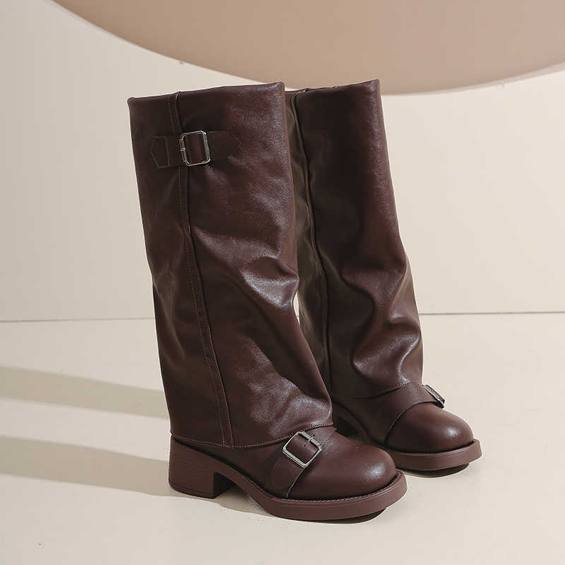 Knee Heel Women Vintage Thick High Boots FashiLadies Belt Knight Long Booties Botas De Inverno Feminina H260609