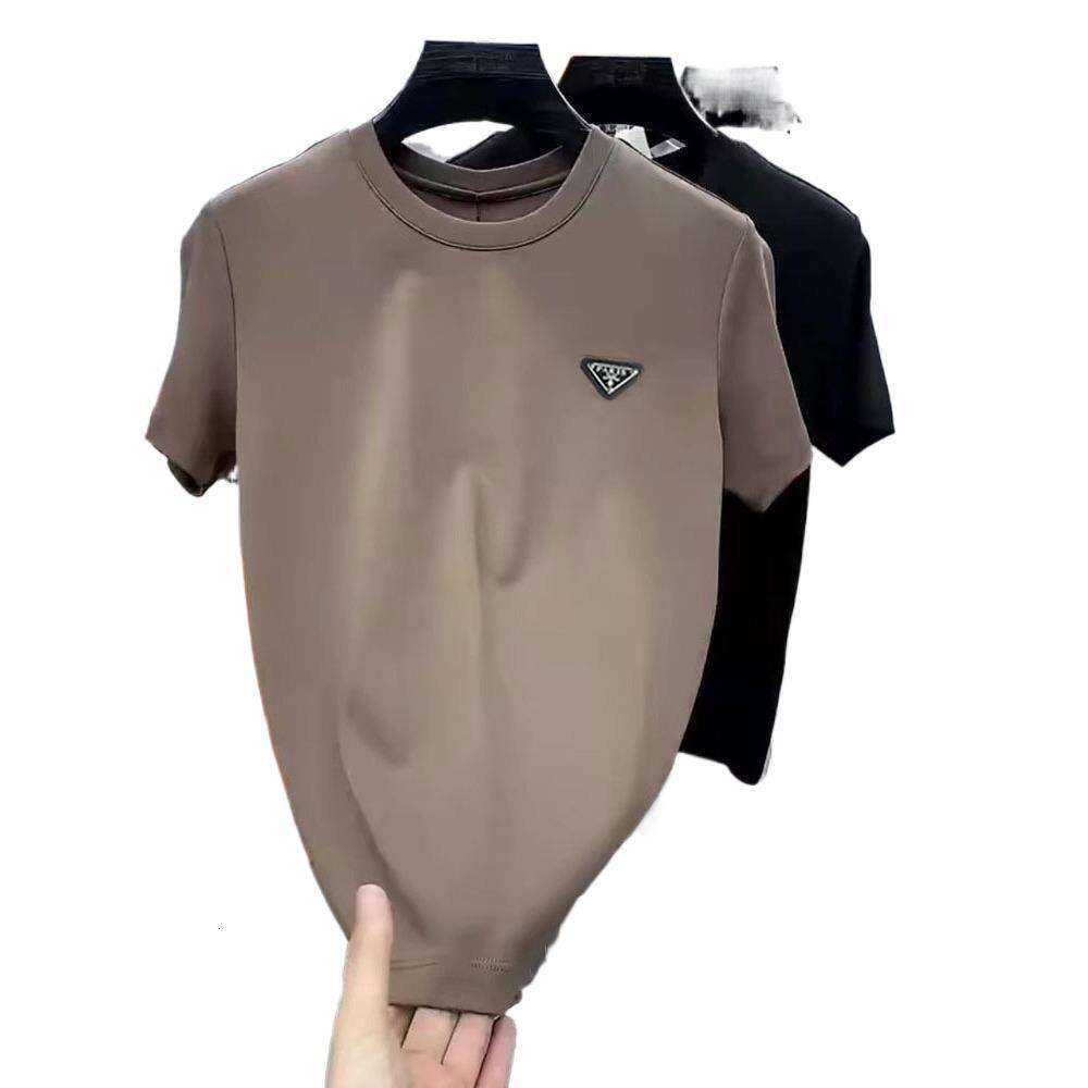 Luxury Brand Designer Clothes Light Luxury Pure Cotton Short-Sleeve T-Shirt With Triangular Metal Leather Badge On The Chest, European Style, 2026 Sum - view 6