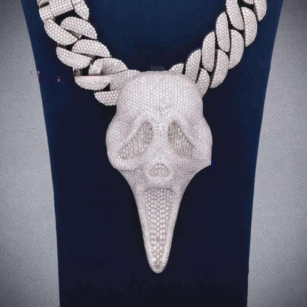 Moissanite Ghost Face Pendant Cuban Chain Iced Out Hip Hop Necklace in 925 Silver Custom Bling Jewelry for Men cry - view 7
