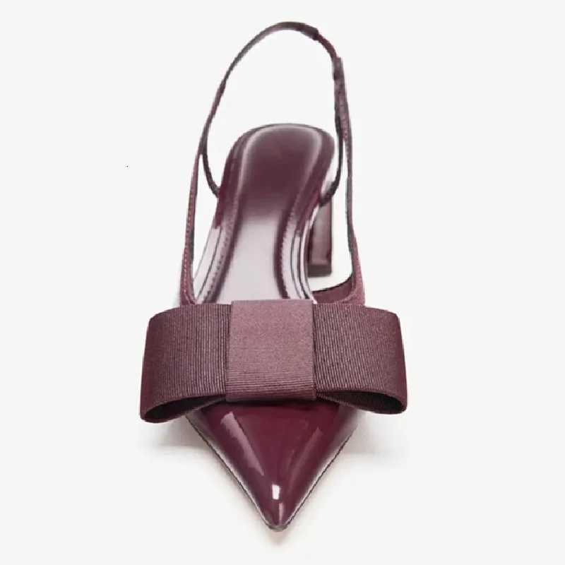 Pointed Patent Leather Sexy Burgundy Toe Pumps Women Fashion Bow Slingback Designer Shoes Elegant Cozy Banquet Dress Shoes H260609 - view 3