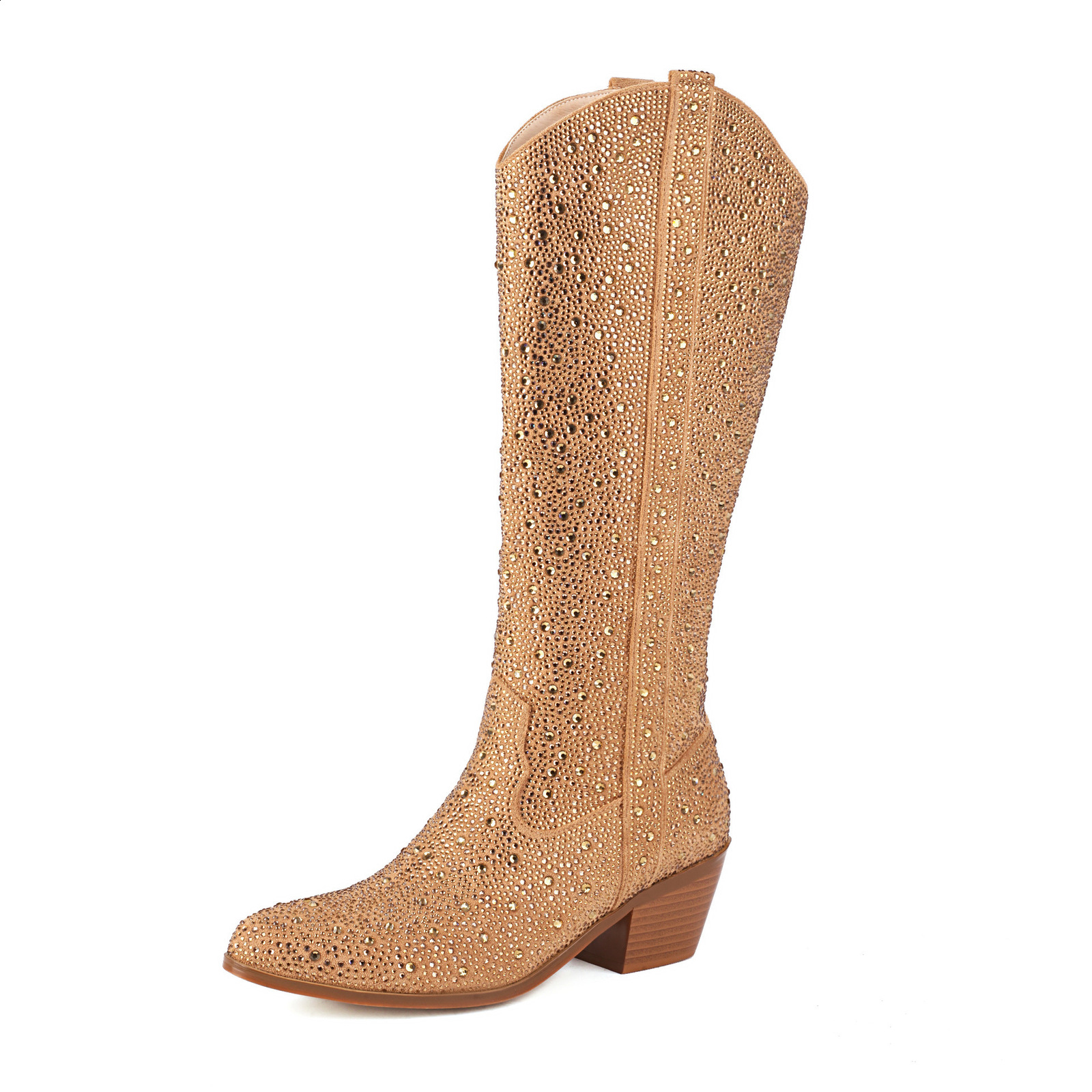 Embroidered Rivet Knee Boots 43 Rhinestone Pointy Women Boots Leather Car Stitching Chelsea Boot Fashion Show Shiny Boots 231225