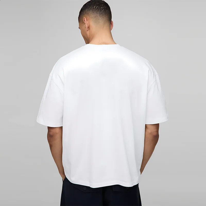 Oversized Boxy Fit Dropped Shoulders Running T-shirts Mens Cotton Heavyweight Half Sleeve Sports T Shirts Casual Gym Clothing 260609 - view 3