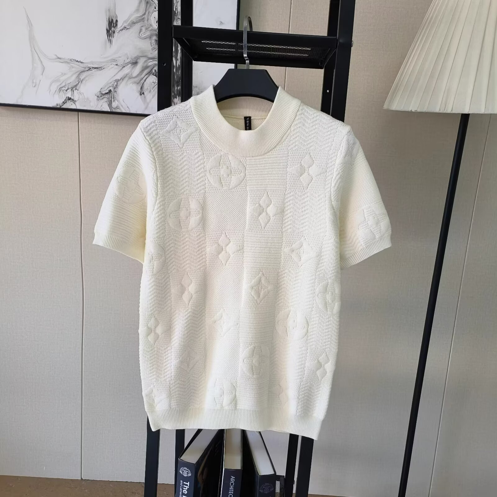 Men'S Summer Round Neck Slim Jacquard Half Sleeve Knit Solid Color Jacket
