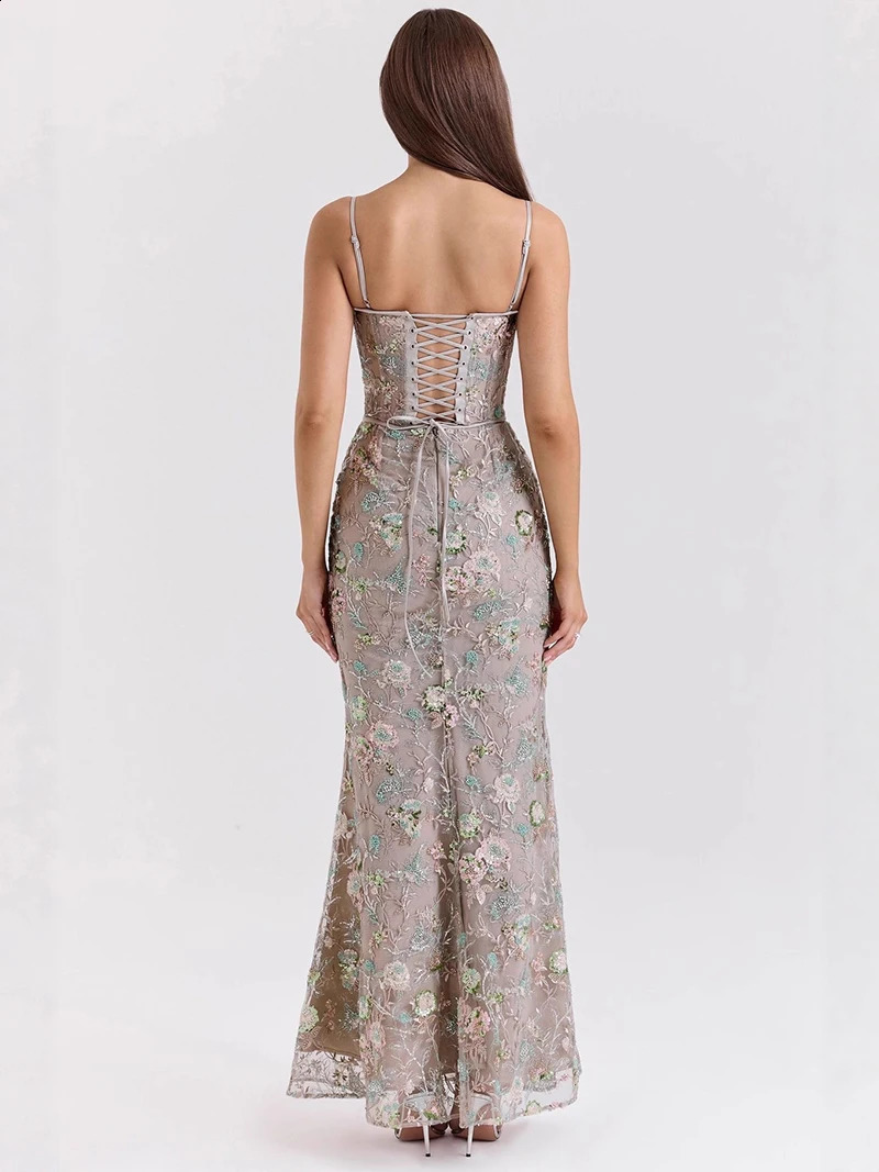 Elegant Women Emrboidery Maxi Dress Formal Occasion Banquet Robe Corset Bandage Party Prom Gowns Lady Backless Dress Long 260609 - view 7