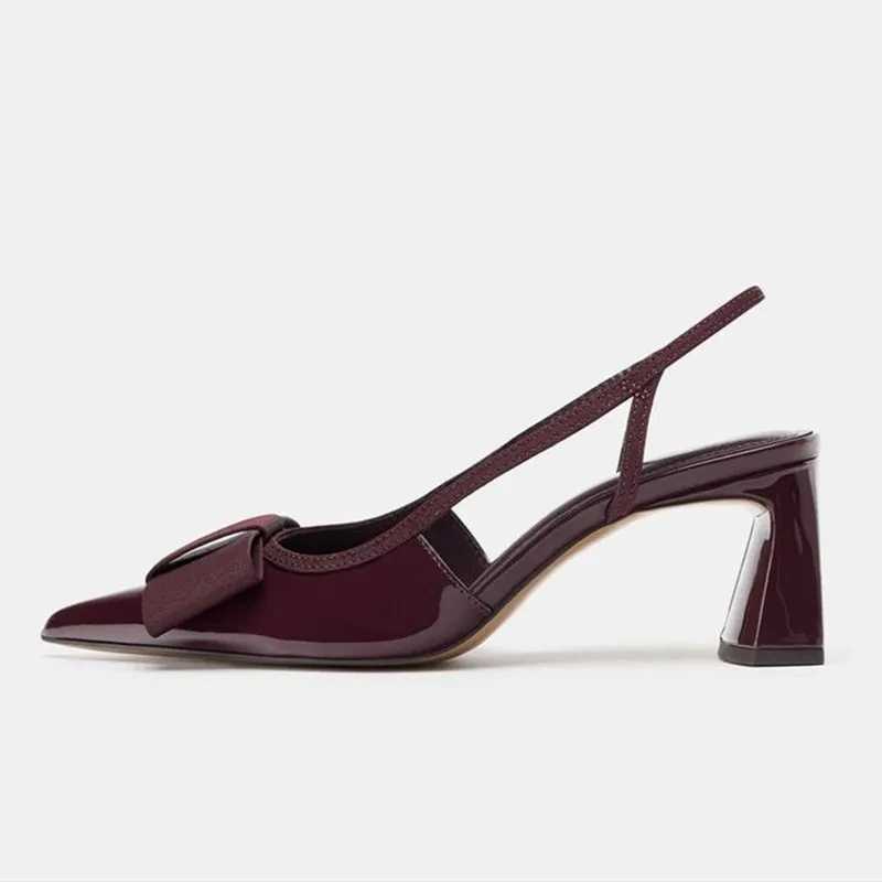 Pointed Patent Leather Sexy Burgundy Toe Pumps Women Fashion Bow Slingback Designer Shoes Elegant Cozy Banquet Dress Shoes H260609 - view 4