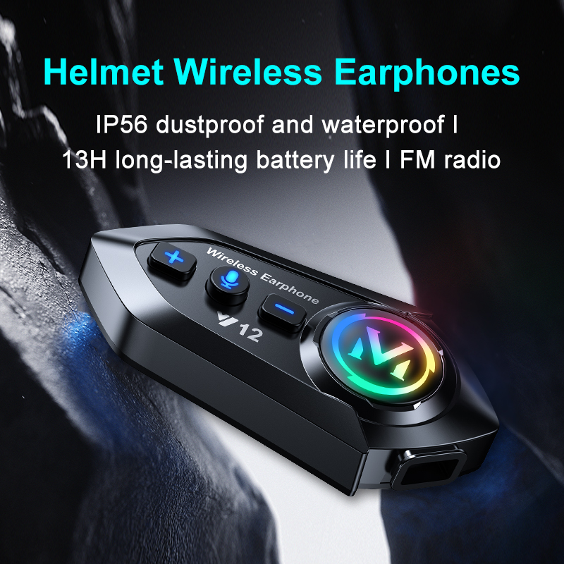Motorcycle Helmet Bluetooth Headset 2 Way Intercom Bluetooth 5.4 Speakers 3D HD Sound Noise Cancellation IP56 Dustproof and Waterproof 13H Battery Lif